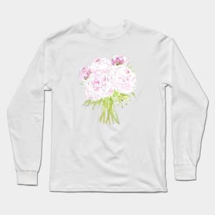 pink peony bouquet  watercolor and ink Long Sleeve T-Shirt